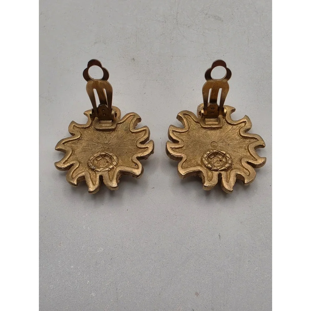 Swarovski‎ Vntg Sunburst Clip On Earrings Gold Tone Crystal Celestial Swan Logo